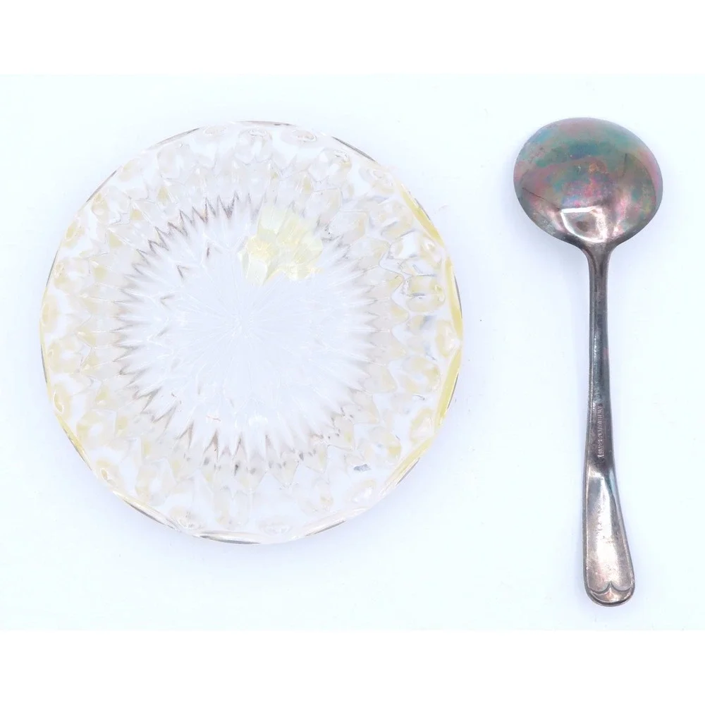 William Adams Lead Crystal Jam Bowl Silver Plated Rim and Spoon West Germany MCM
